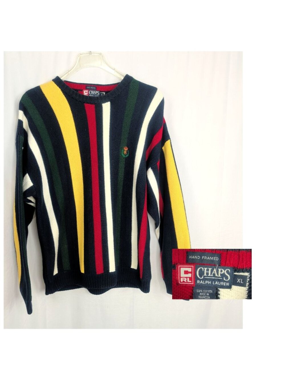 Vintage 90s Ralph Lauren Sweater Large Stripe Knit Hand Framed